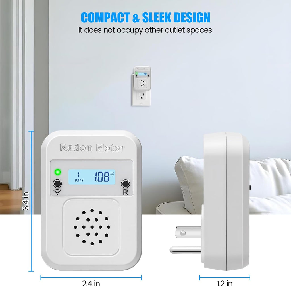 WiFi Home Radon Detector, Portable Radon Meter with Real-Time Short & Long-Term Monitoring, Plug-in Design, Instant Alerts & App Control