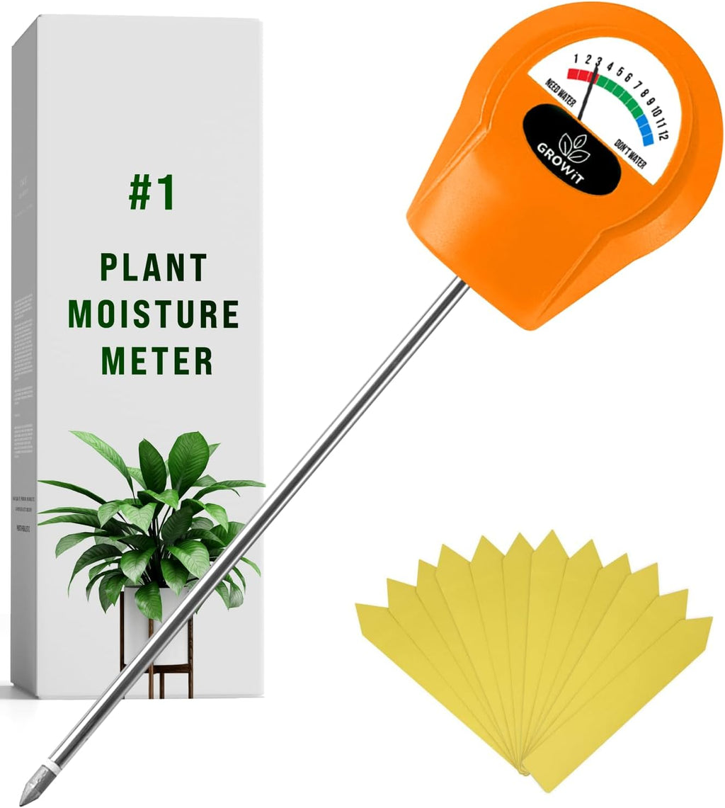 GROWIT Soil Water Monitor for Plants - Soil Moisture Meter | Hydrometer for Plants | Plant Moisture Meter Houseplants | Water Tester for Plants | Farming Indoor and Outdoor Plants- Orange