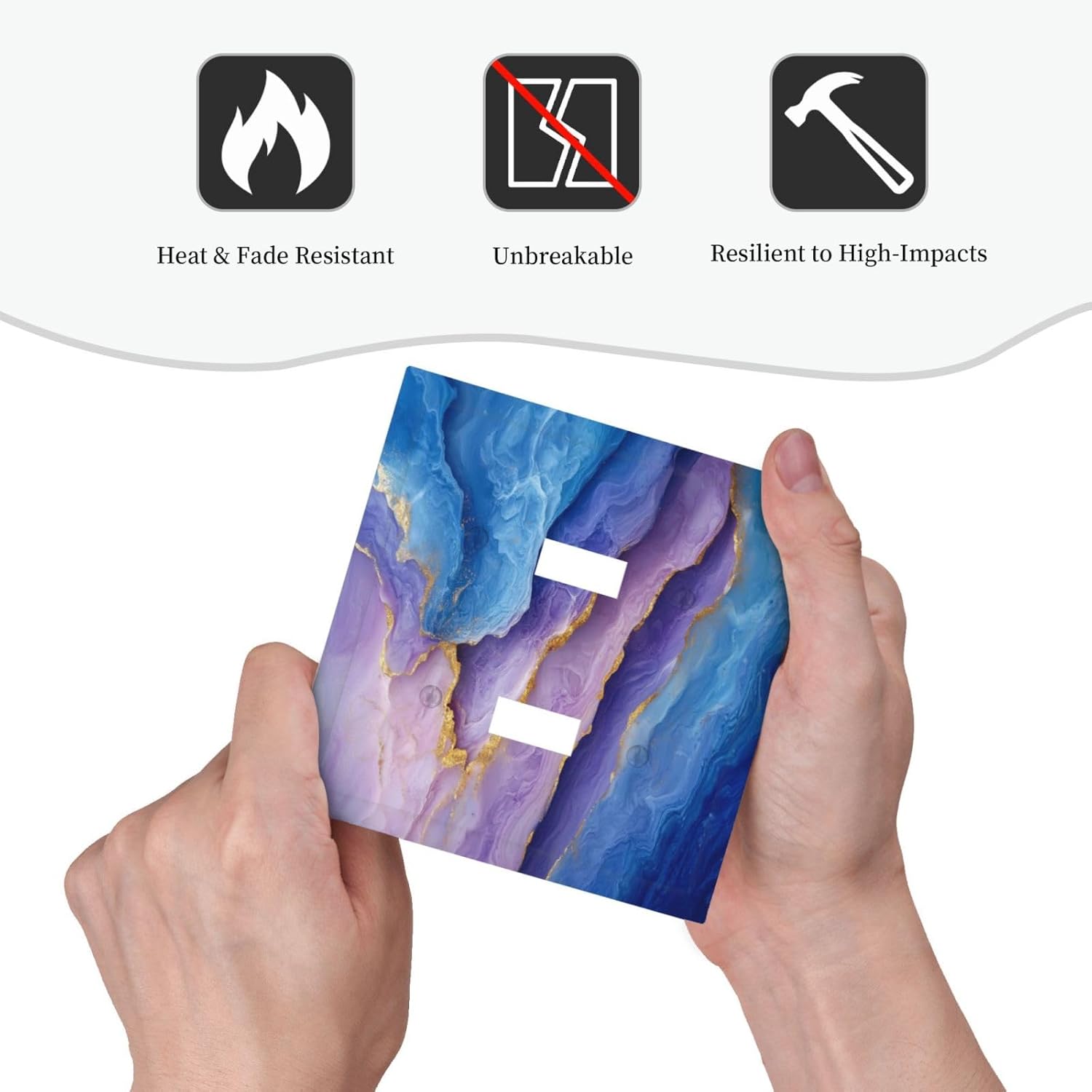 Decorative Light Switch Plate Covers Abstract Blue Purple Gold Marble Texture 2 Gang Light Switch Cover Plate Unique Double Toggle Wall Plate Outlet Covers Faceplate for Bathroon K Decor