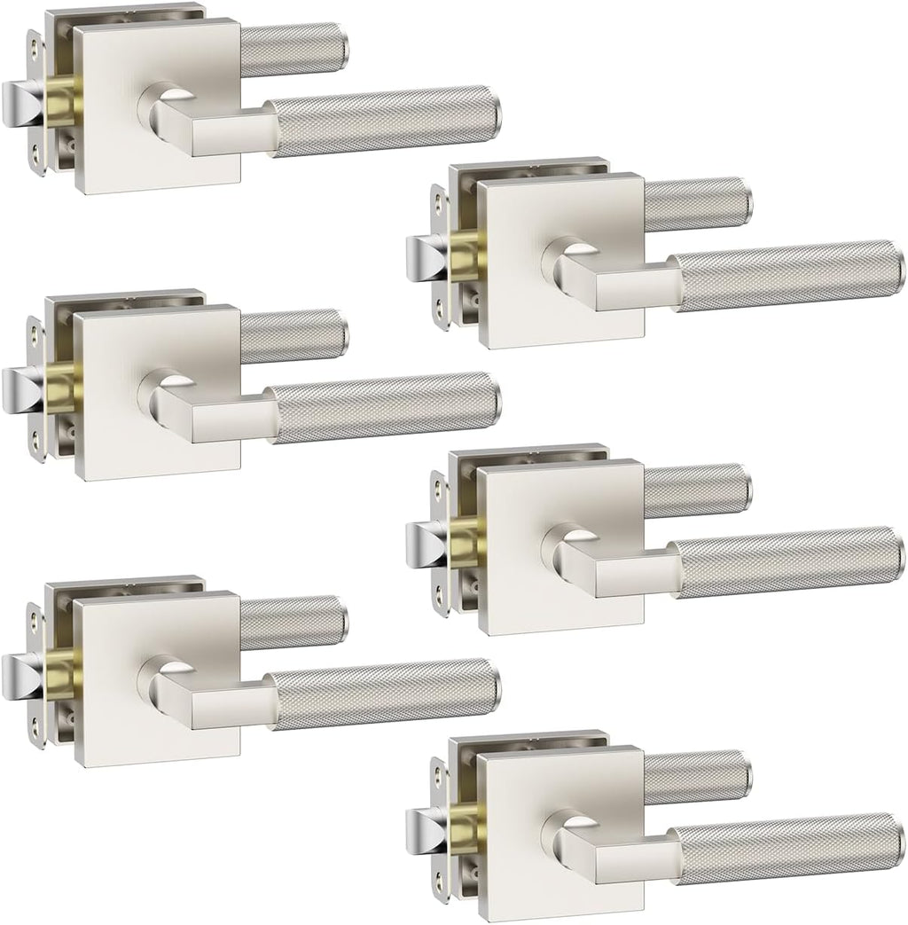Asidrama 6 Pack Brushed Satin Nickel Passage Door Handles, Door Lever with Door Knobs Indoor for Bedroom or Bathroom, Heavy Duty Door Handles Interior with Locks for Left Right Sided Doors