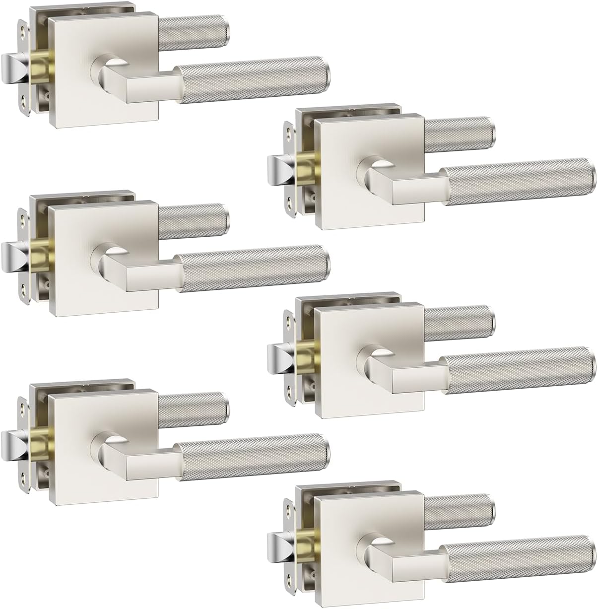 Asidrama 6 Pack Brushed Satin Nickel Passage Door Handles, Door Lever with Door Knobs Indoor for Bedroom or Bathroom, Heavy Duty Door Handles Interior with Locks for Left Right Sided Doors