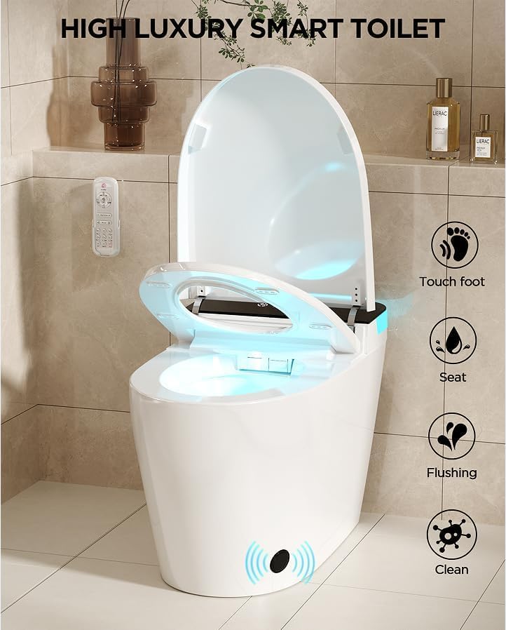 TDH Luxury Smart Toilet, Heated Seat with Warm Water Sprayer & Dryer, Walk Away Auto Flush and Close,One Piece Toilet for Bathrooms with Remote Control