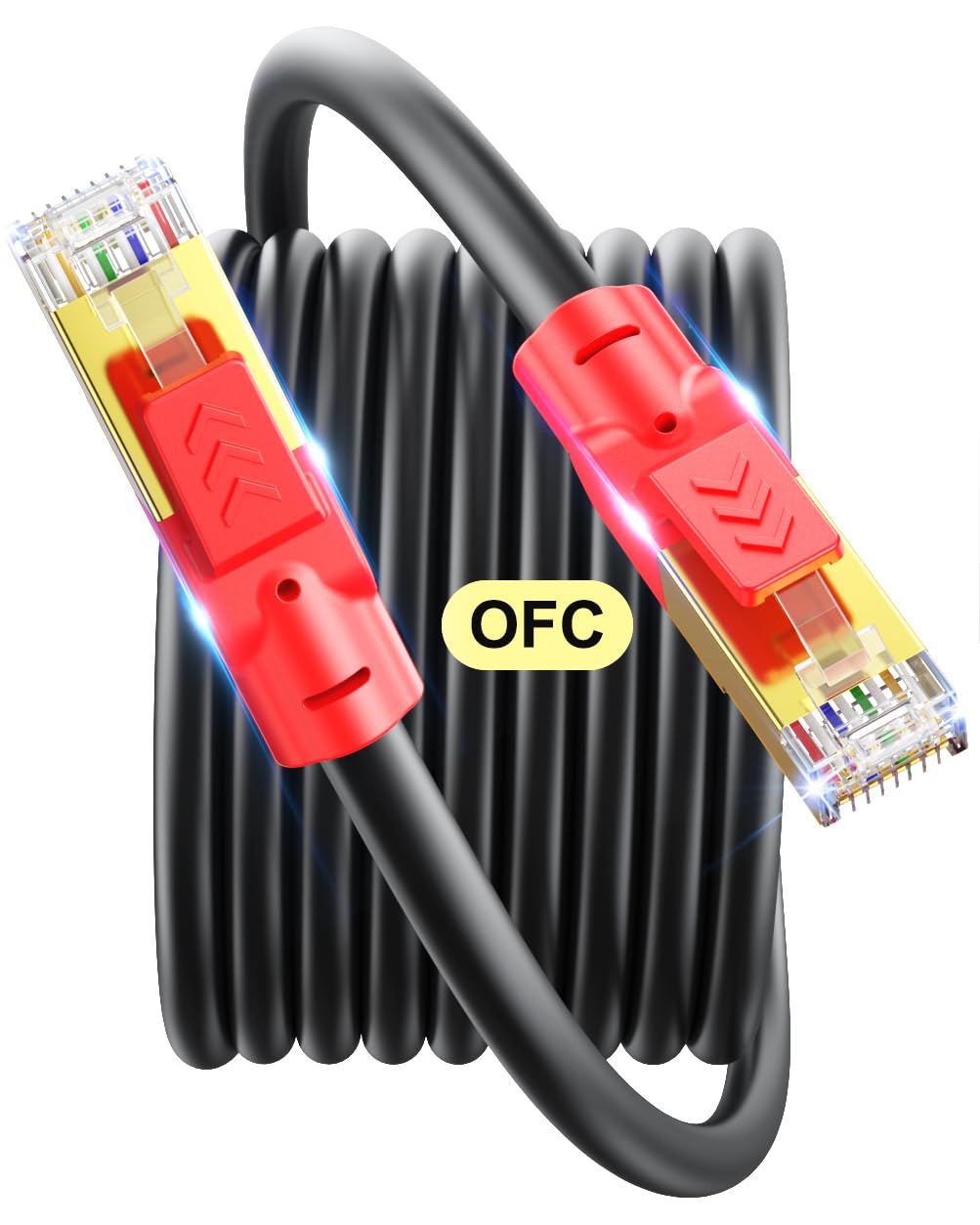SNANSHI Cat 8 Ethernet Cable 50ft Outdoor/Indoor- Heavy Duty High Speed 40Gbps 2000MHz Gaming Cord for PS5, Xbox, PC- Direct Burial Waterproof 26AWG SFTP Shielded LAN Cable for Garage, Security Camera