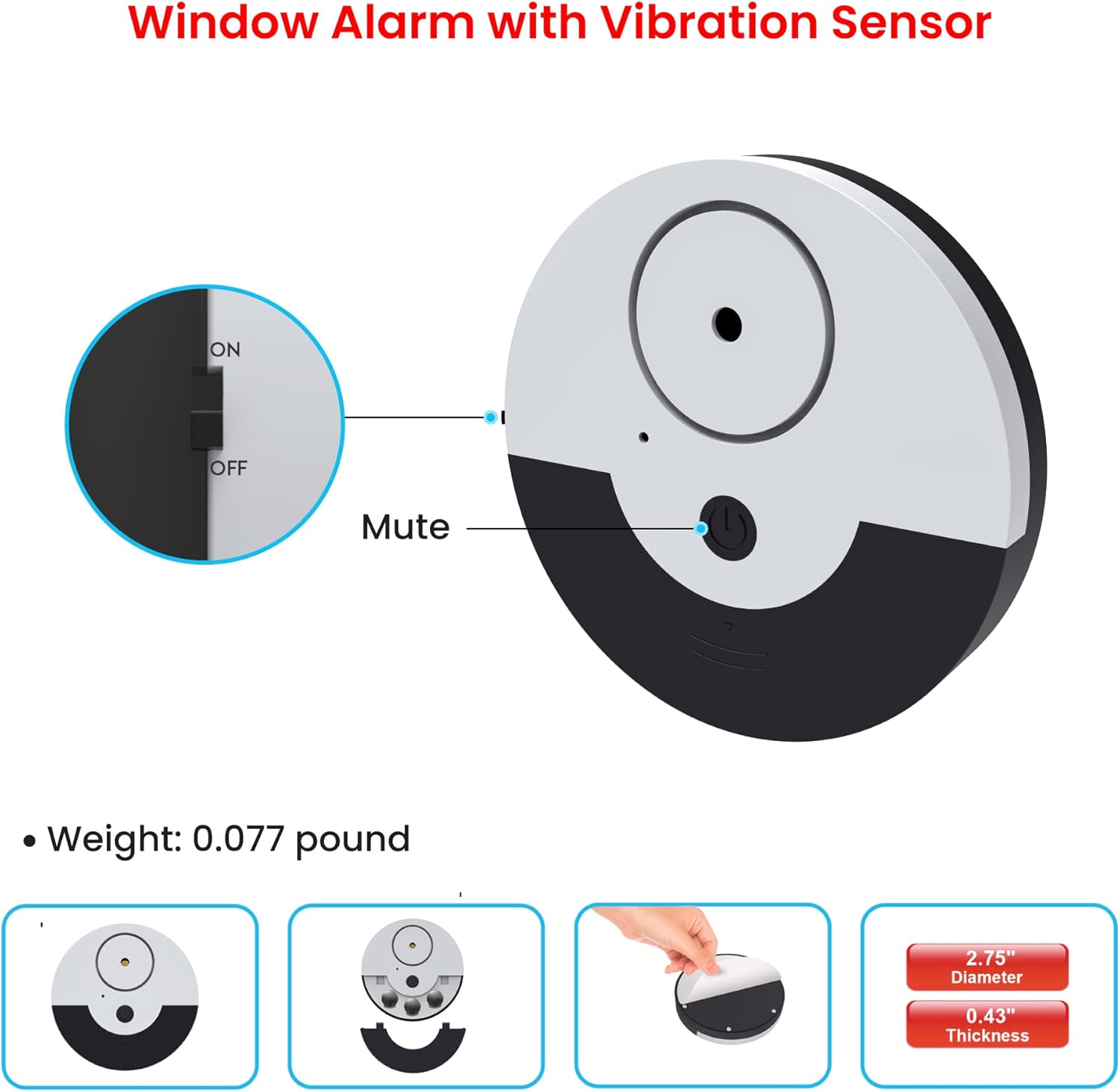 CATSONIC Premium Window Alarm Device Set - Extra Loud 130dB Alarm & Vibration Sensors - Universal Compatibility & Easy Installation - Great for Home, Office & RV Security (6 Set Black)