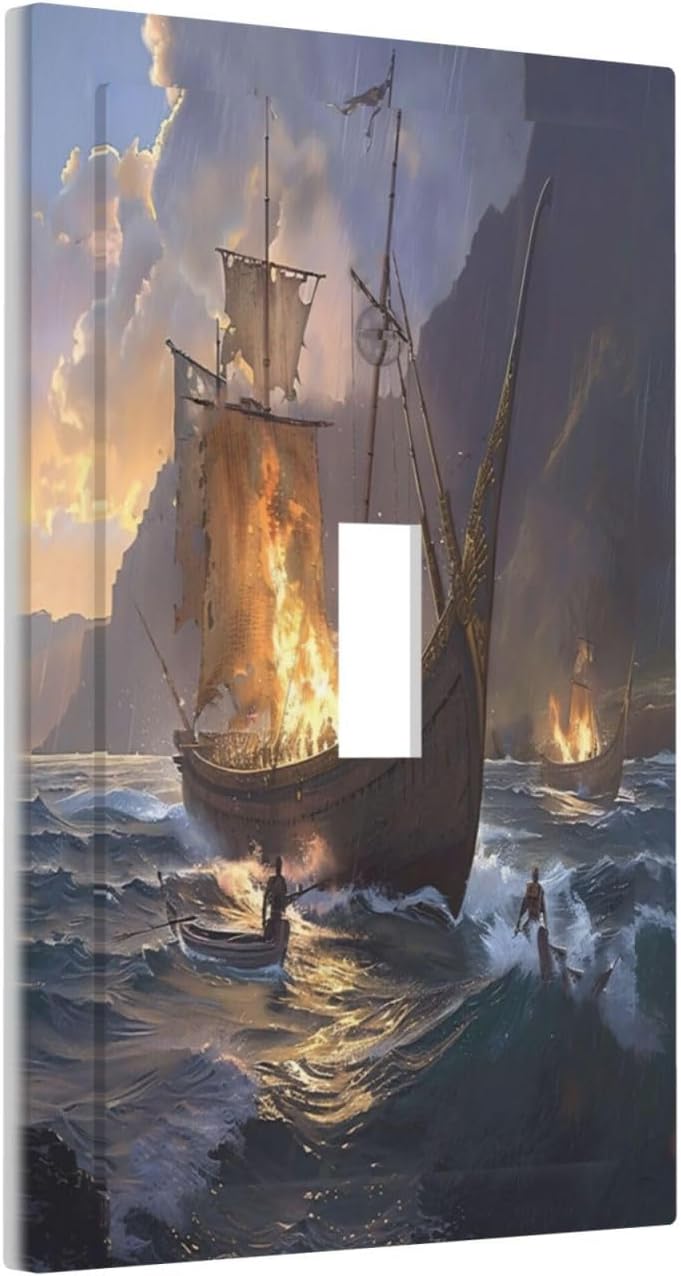Decorative Light Switch Cover Plate Medieval Vintage Sailing Adventure Sailings Ocean Waves 1 Gang Single Toggle Wall Plate Electrical Outlet Covers Decorate Switch Plate Cover for Bedroom Cabin Decor