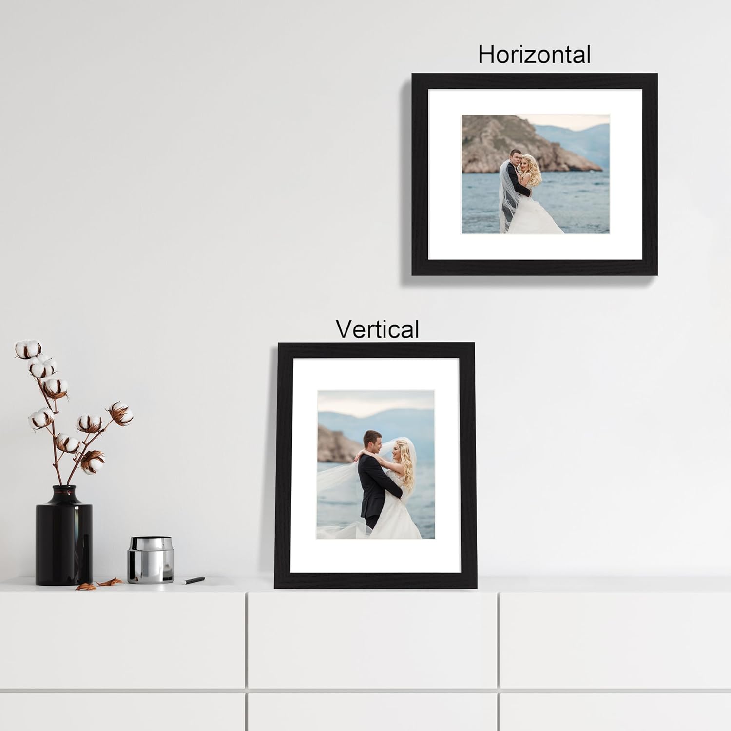 iRahmen 11x14 Picture Frame Set of 4 with Tempered Glass, Black Frame Display 8x10 Picture with Mat or 11 x 14 Without Mat, Rustic Wood Photo Frames for Horizontal or Vertical Wall Mounting