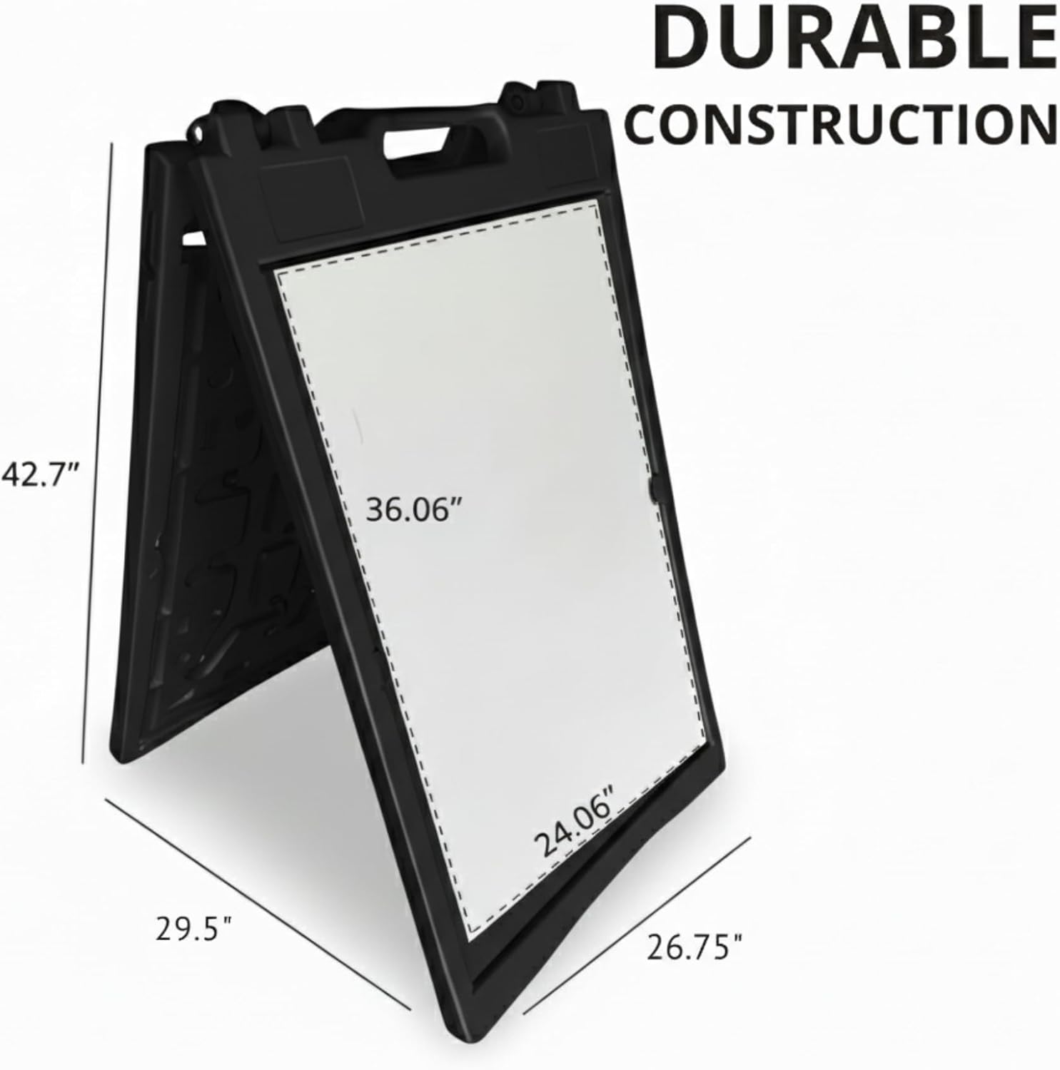 Deluxe A-Frame Sidewalk Sign, White, Double-Sided Display Board with Water-Fillable Base, 24x36 Inch Poster Size, Weather-Resistant PE Plastic (Black)