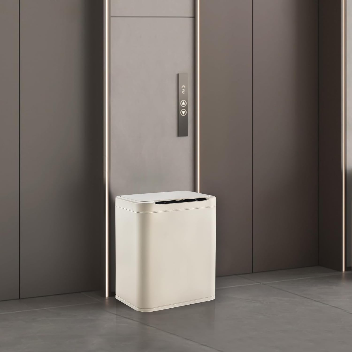 ELPHECO Stainless Steel Office Trash Can Motion Sensor Garbage Can Touchless Smart Trash Can Automatic Waste Bin for Kitchen, Office, Bathroom (Cream Beige, 3.5 Gallons)