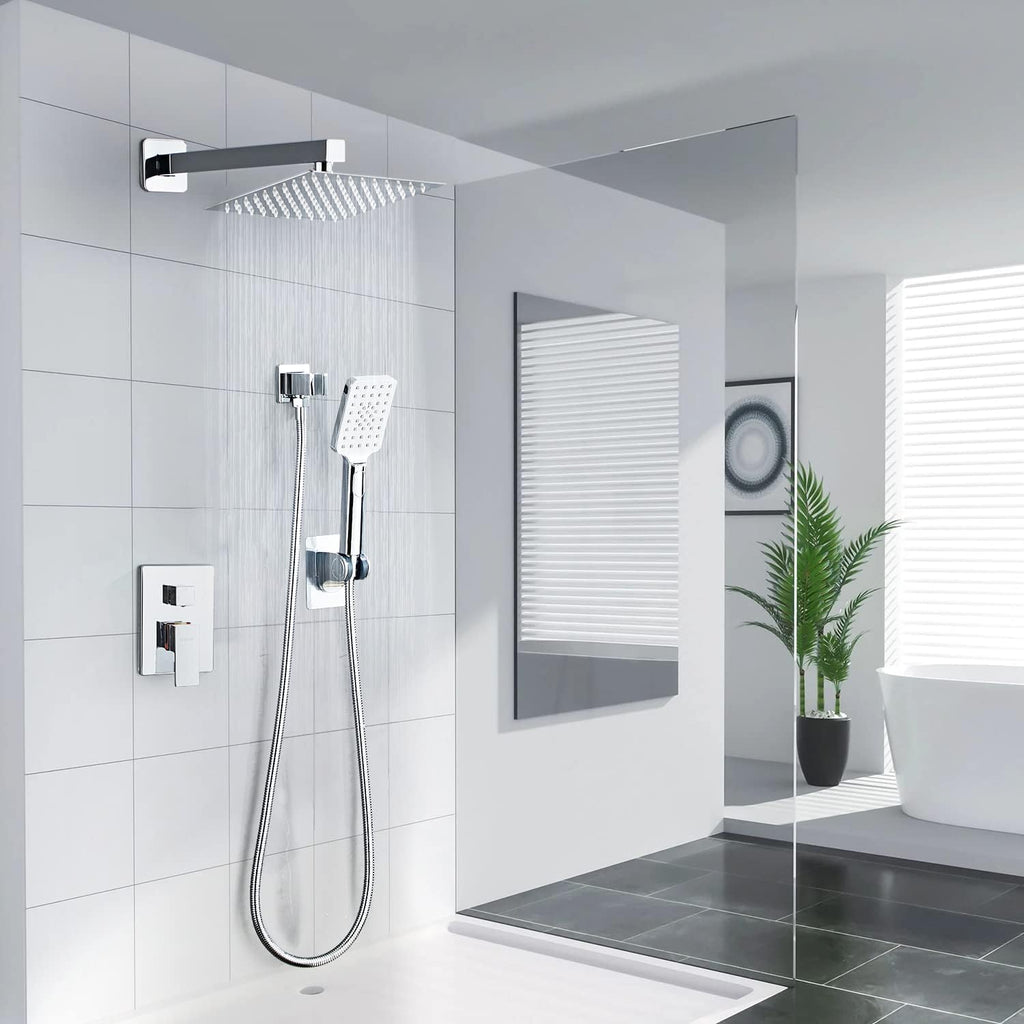 Shower System, Shower Faucet Set Complete Square Rain Shower Combo Set with 8 inch Rainfall Shower Head System Bathroom Wall Mounted 3-Setting Handheld Shower,Chrome