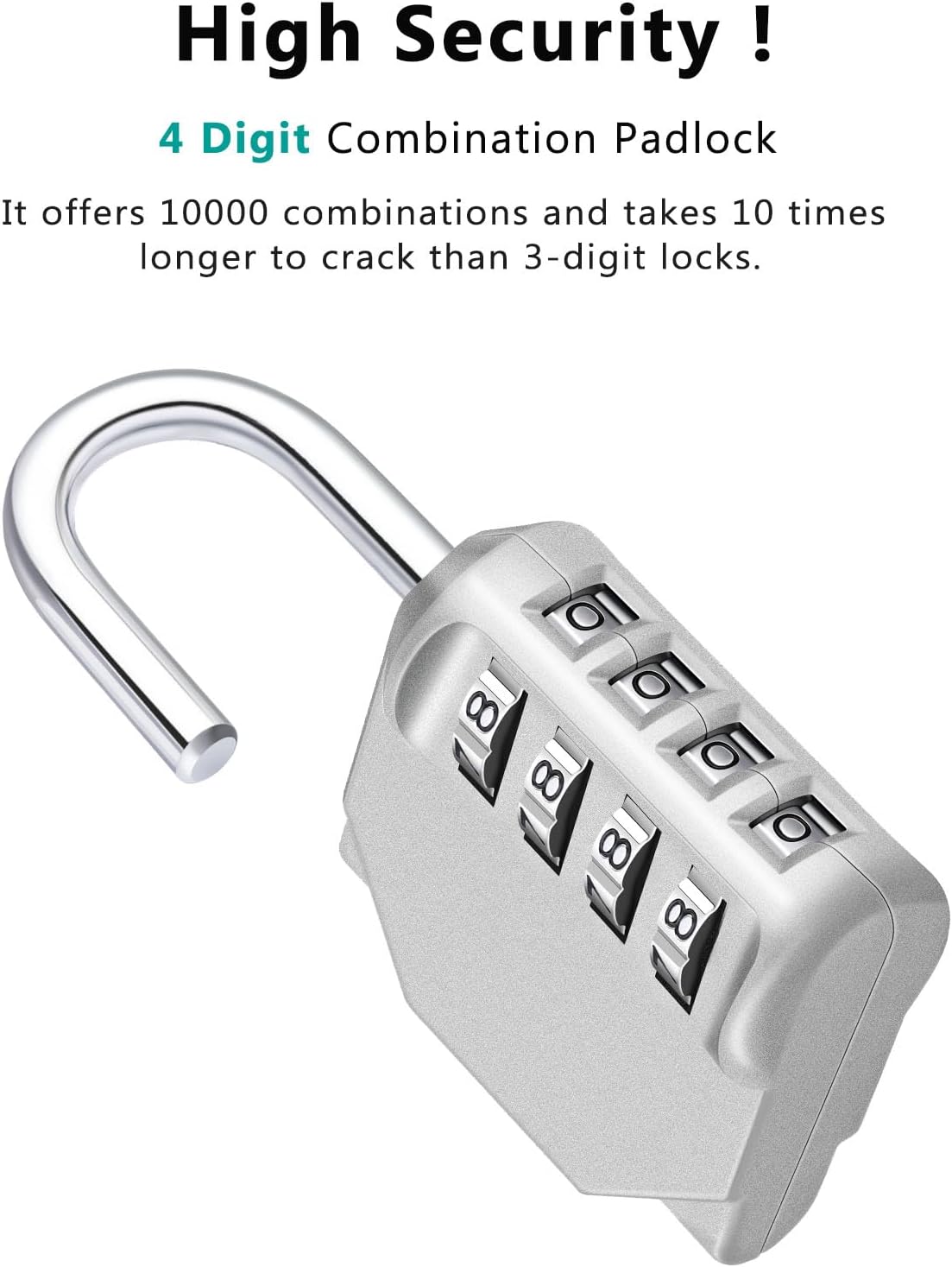 ZHEGE Combination Lock Outdoor, 4 Digit Re-settable Padlock for Gym, School, Fence, Employee Locker (Sliver)