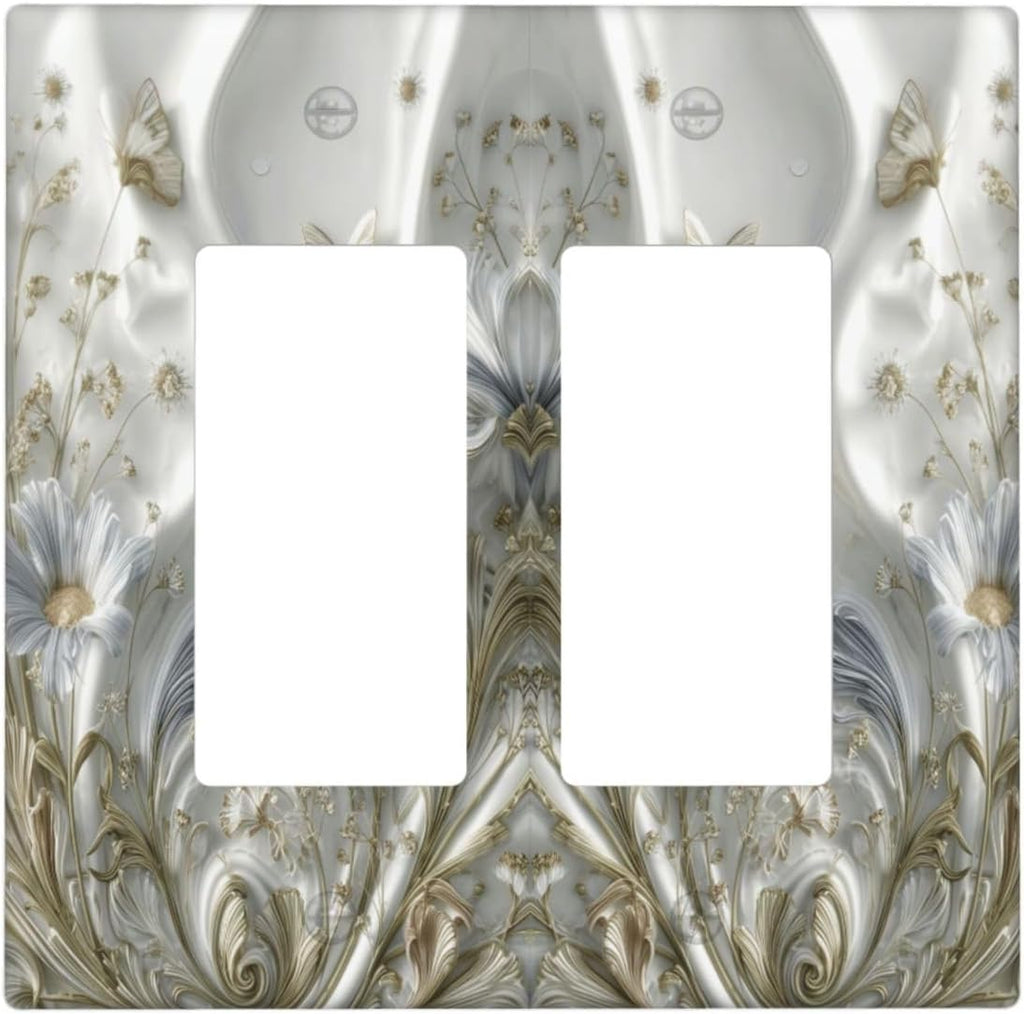 Artistic Flowers Floral Plant 2 Gang Double Rocker Decorative Light Switch Covers Electrical Faceplate Switch Plates for Bathroom Kitchen Home
