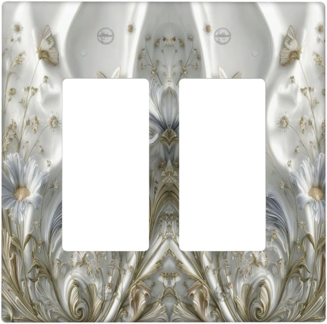 Artistic Flowers Floral Plant 2 Gang Double Rocker Decorative Light Switch Covers Electrical Faceplate Switch Plates for Bathroom Kitchen Home