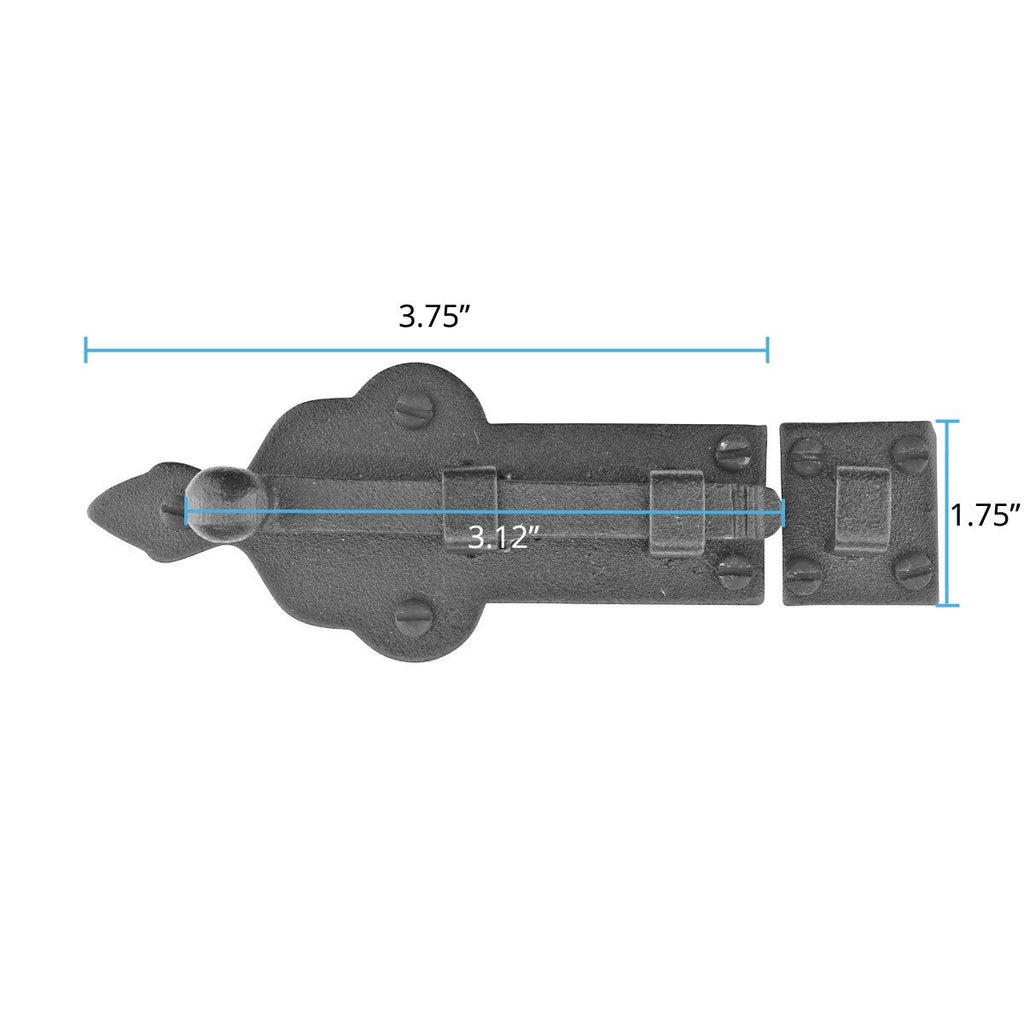 Renovators Supply Manufacturing Slide Bolt Latch 3 3/4 in. Black Wrought Iron Ball Tip Style Slide Bolt with Mounting Hardware