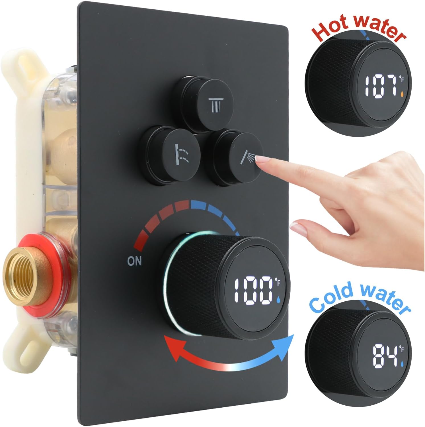 Digital Display Dual Head Shower system Rain Shower System Shower Wall Mount 10 Inch Ceiling Shower Head with 6 Inch Shower Head with shower handheld(Matte Black)