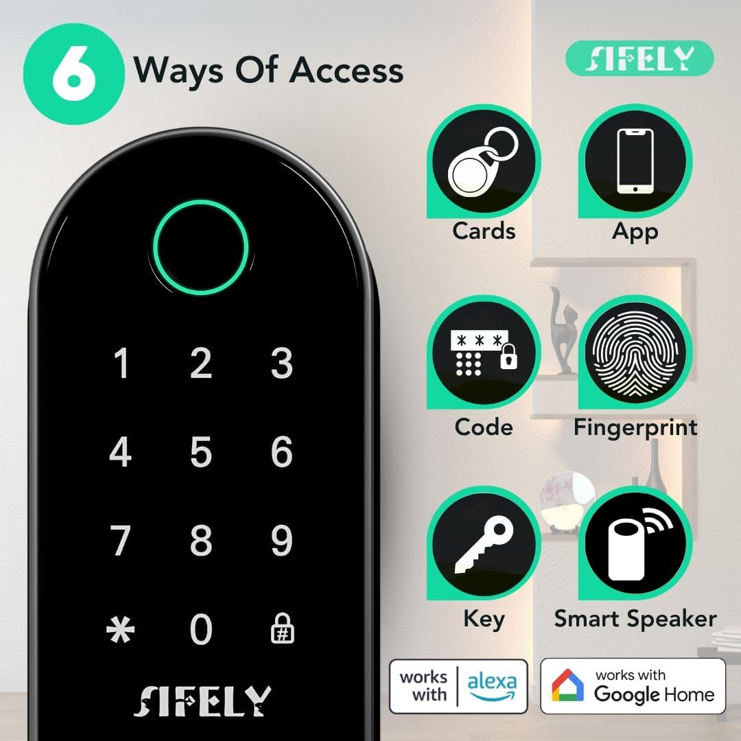 Built-in WiFi Fingerprint Smart Door Lock with Handle & Keypad – Keyless Entry with Code, App Remote Control, Auto-Lock for Front Door, Home & Airbnb, Works with Alexa & Google, Easy DIY Install