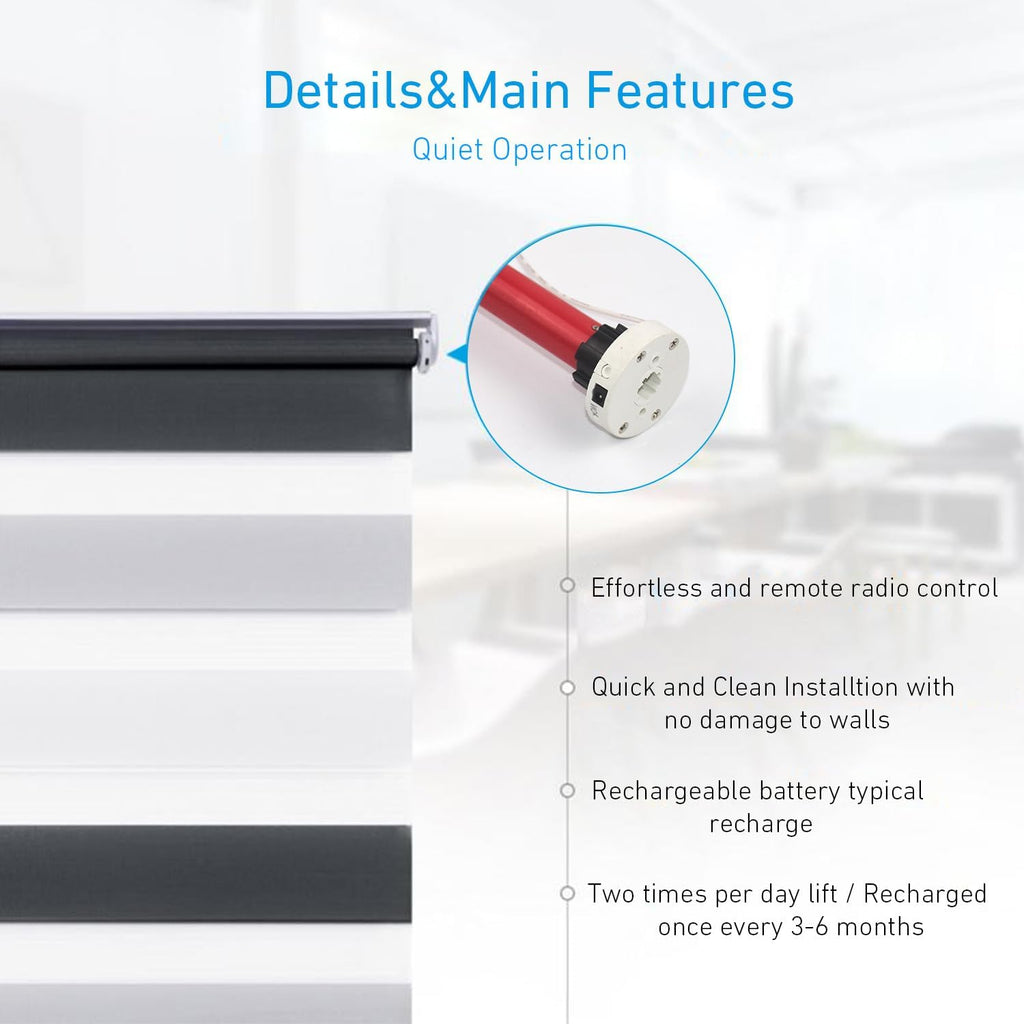 Rollerhouse 1-1/8" (28mm) Battery Powered Motor Kit with Remote Control and Charger Electric Motor DIY Motorized Tube for Window Blinds