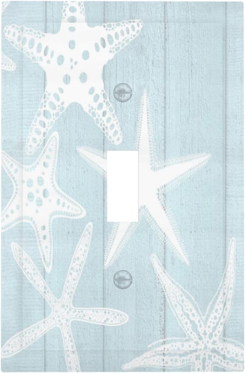 Beach Starfish Vintage Wood Rustic Country Ocean Decorative Light Switch Cover 1 Gang Single Toggle Device Electrical Faceplate Switchplates Decorator Outlet Wall Plate for Farmhouse Kids Room Decor