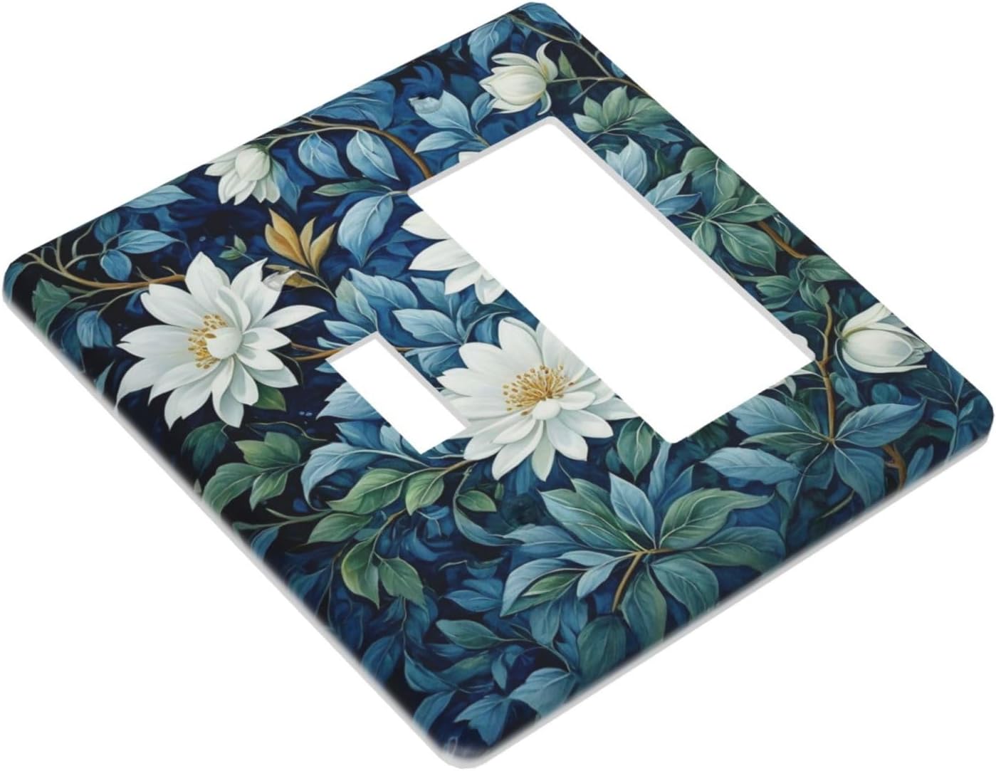 White Flowers Green Leaves Light Switch Covers 2 Gang Single Toggle Rocker Combination Wall Plate Cover Electrical Faceplate Decorative Switchplate for Farmhouse Living Decor