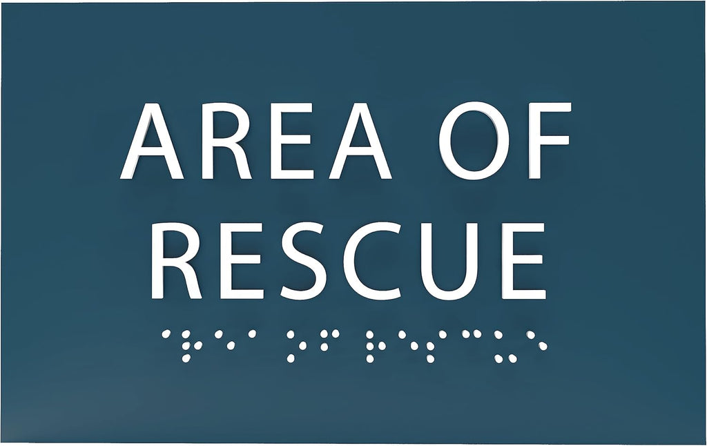 6" X4" Area of Rescue Sign - ADA Compliant Tactile Graphics Grade 2 Braille Text Wall Sign | Emergency Assistance, Refuge Place Sign for Schools, Offices, Apartments & Restaurants