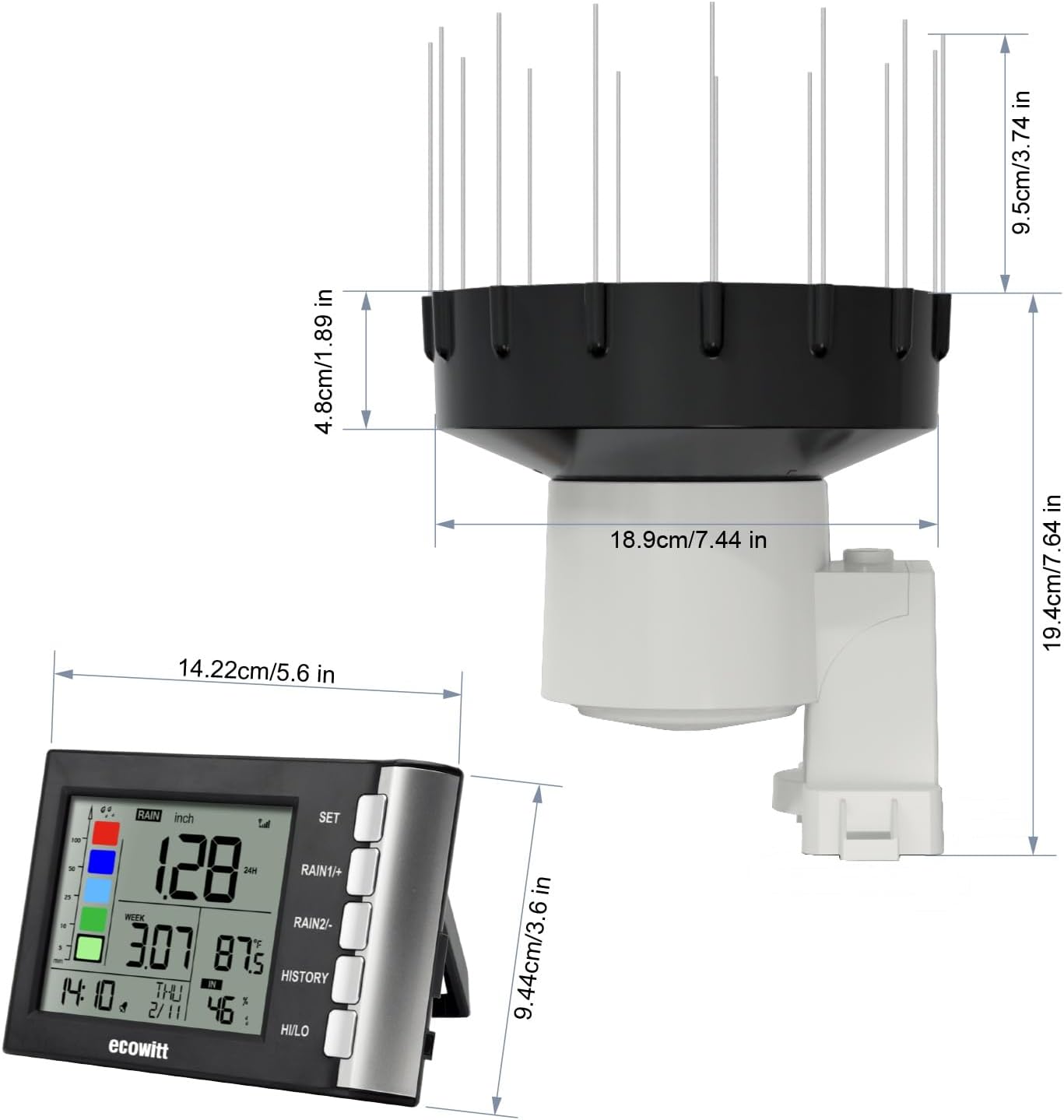 ECOWITT WH5360H Rain Gauge, Includes WH40H Rain Collector Sensor and Indoor Display Console