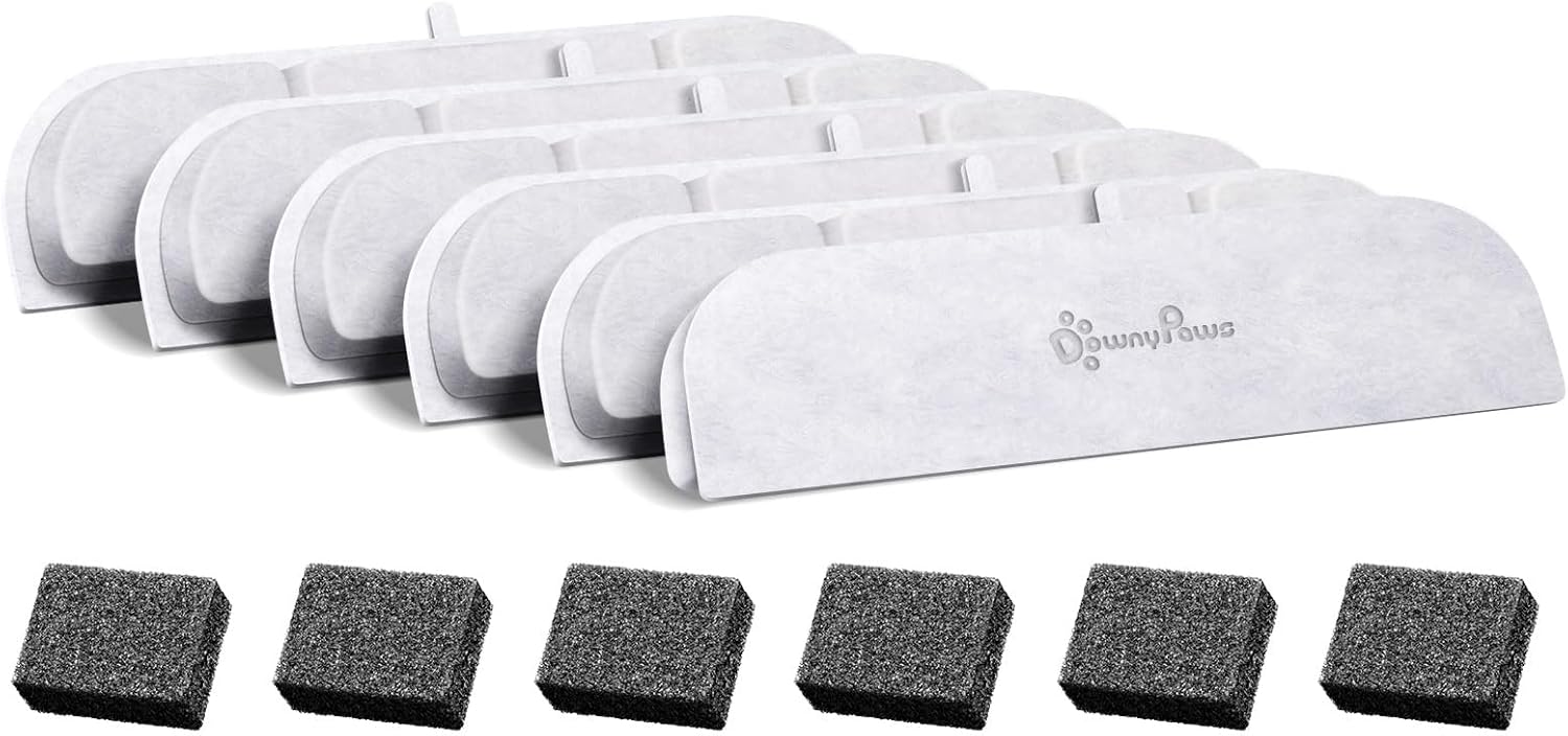 DownyPaws 6 Packs Replacement Filters for Battery Operated Cat Water Fountain Cordless Wireless DPWFP6, 3 Months Set of Replacement Filters