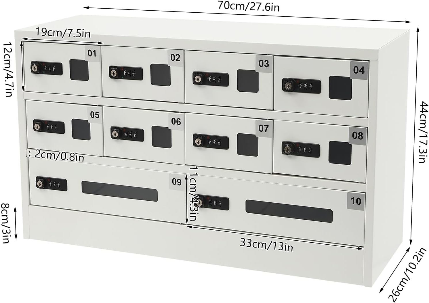Cellphone Charging Station with Combination Lock, 10 Slots Cellphone Locker Mobile Device Phones Storage Pocket with 3-in-1 Charging Ports for Office Classroom Hotel (10 Slots)