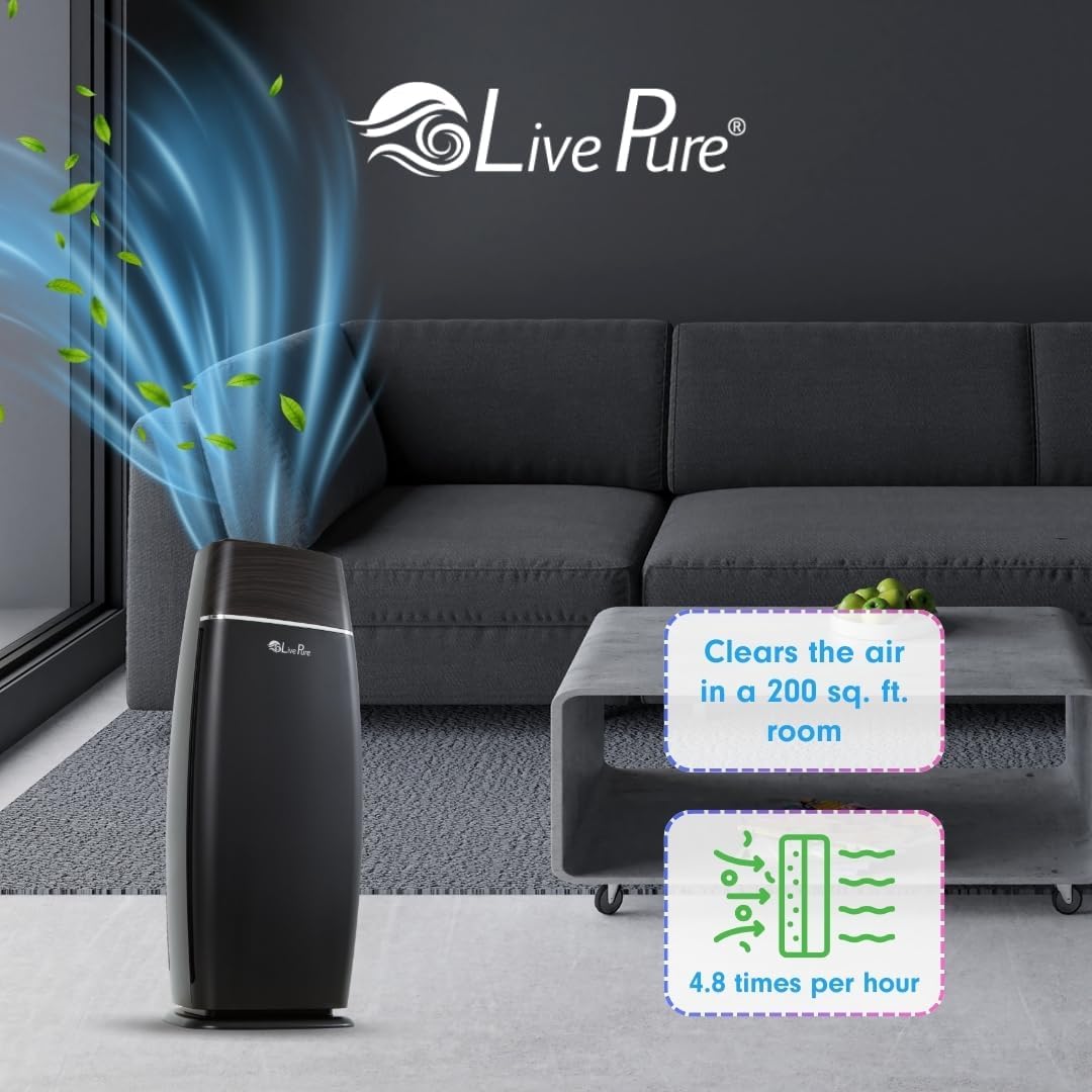 LivePure LP260TH-B Sierra Series True HEPA Digital Tall Tower Air Purifier for Home Captures Allergens, Smoke, Pollen, Mold, Dust Mites, Pet Hair, Energy Star Certified, Mahogany/Black
