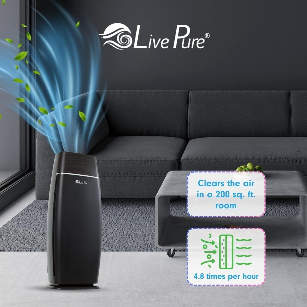 LivePure LP260TH-G Sierra Series True HEPA Digital Tall Tower Air Purifier for Home Captures Allergens, Smoke, Pollen, Mold, Dust Mites, Pet Hair, Energy Star Certified, Graphite