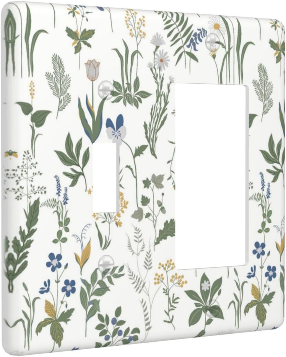Outlet Covers Floral Green Leaf Plant Flowes 1 Toggle 1 Rocker Combination Decorative Wall Plate Electrical Switch Plates Light Switch Cover Plate For Bed Room Farmhouse Decor