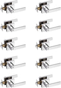 Probrico 10 Pack Commercial Heavy Duty Privacy Door Levers, Flat Style Door Handle Set for Bed and Bath, Left or Right Handing Leverset Lockset, Polished Chrome Finish