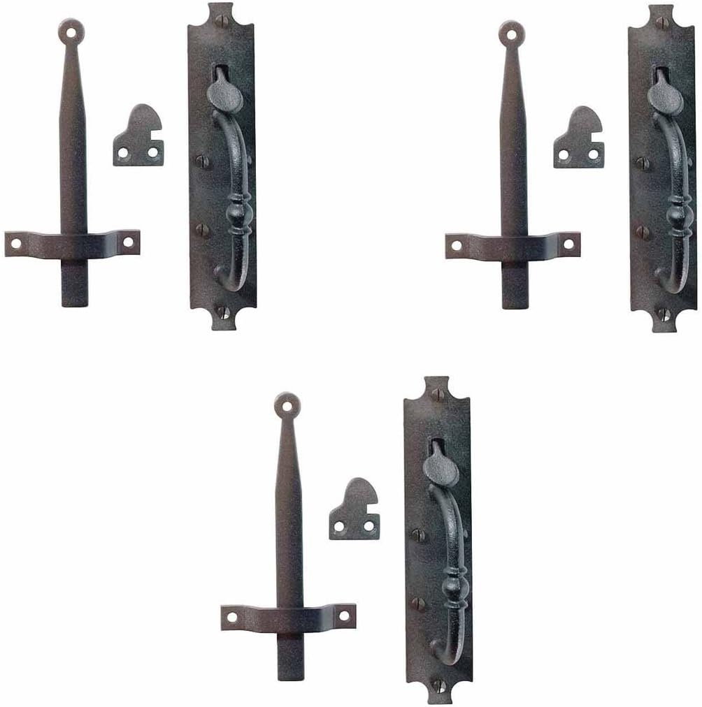 Black Cast Iron Norfolk Door Latches Traditional Gate Or Door 8" Tall Thumb Latches Black Powder Coated Two Sided Gate Latch Locks with Mounting Hardware | Renovators Supply Manufacturing Pack of 3