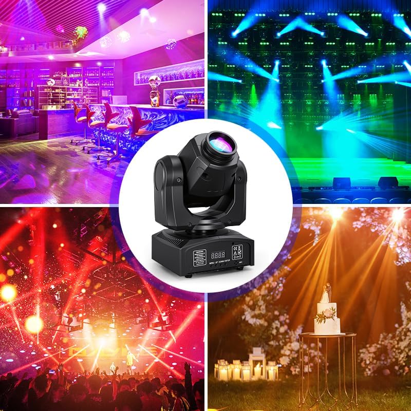 MINGJIE 60W LED Moving Head Stage Lights with DMX512 Control - 8 Gobos & 8 Colors, Sound Activated, 540° Pan & 270° Tilt, Compact DJ Light for Wedding, Party Stage Lighting (1 Pack =4PCS)