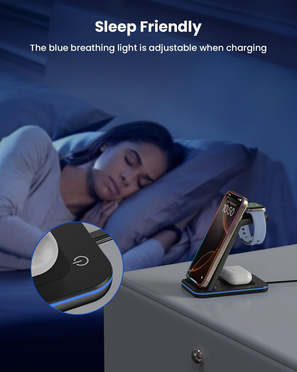 Wireless Charger Stand, CIYOYO 3 in 1 Fast Wireless Charging Station Dock for Apple Watch 11/9/8/7/6/SE/5/4/3/2, Airpods 3/2/Pro, iPhone 17/16/15/14/14 Plus/14 Pro Max/13/13 Pro/12/12 Pro/SE/X/XR/XS/8