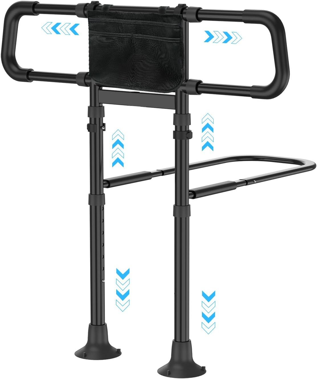 Bed Rails for Elderly Adults Safety:Adjustable Bedside Assist Rails with Storage Pockets,400LB Gravity Capacity, Non-Slip Handle, Sensor Night Light & Storage Pocket – Bed Cane & Handrail for Seniors