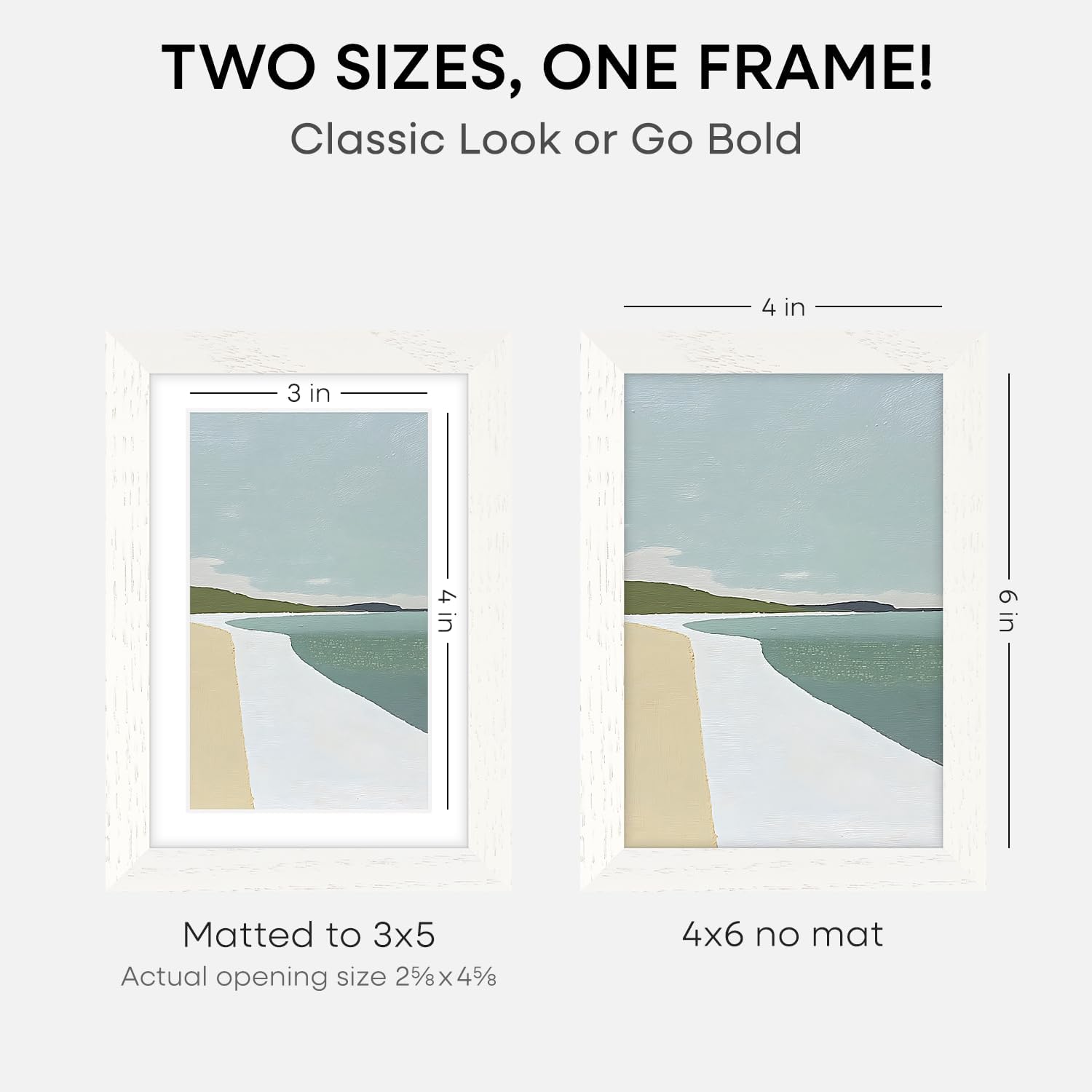 Homeforia White Picture Frames 4x6, High End Oak 4x6 Wooden Frame with Mat 3x5 Art, 4 x 6 White Wood Frames Matted to 3 x 5 inch Photo, 6by4 Wall or Tabletop Frame, Tempered Glass, Wall Kit, Set of 1