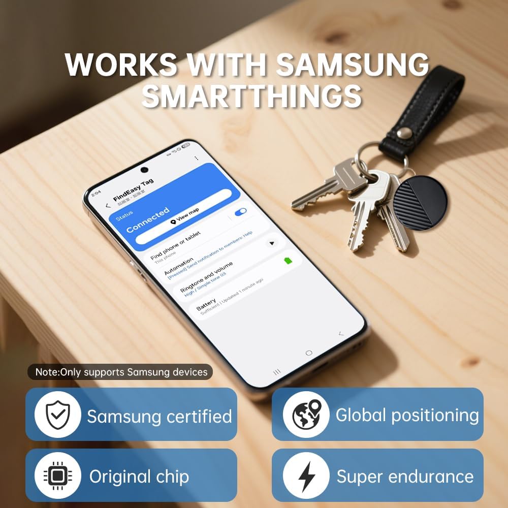 SmartTags for Samsung - Bluetooth Tracker Works with Samsung SmartThings, Item Locator for Keys, Wallet, Luggage, Pets, IP65 Water-Resistant, CR2032 Replaceable Battery, 2PCS (NOT for iOS or Huawei)