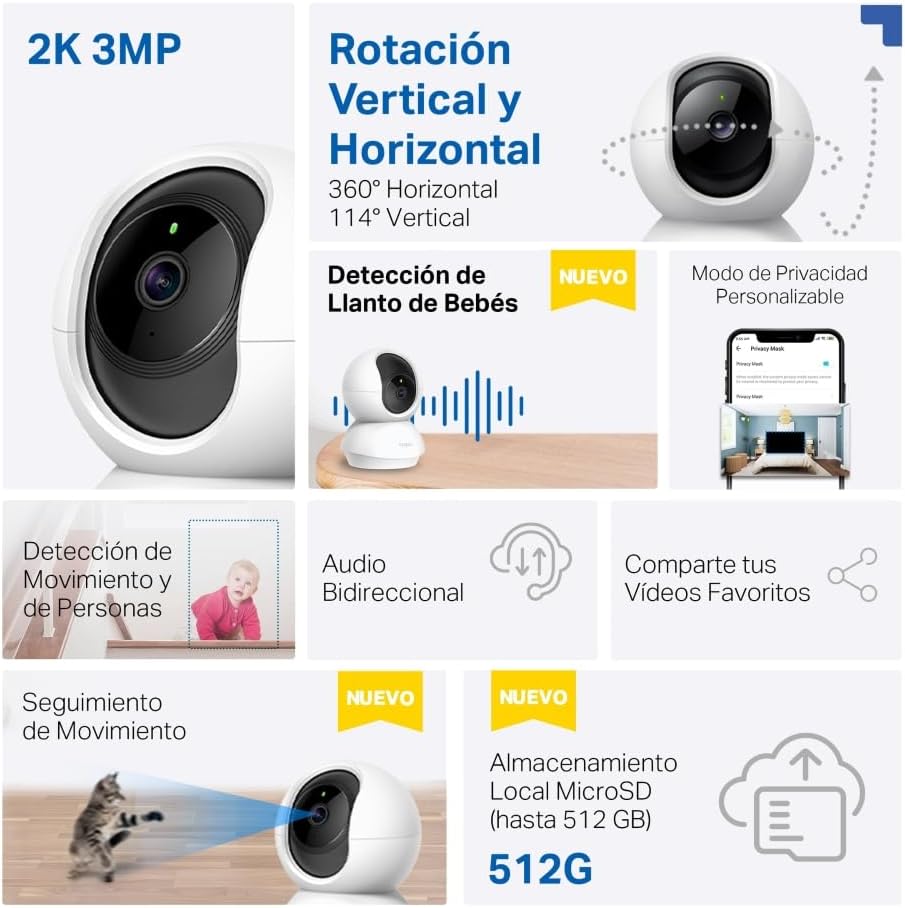 Tapo 2K Pan/Tilt Security Camera for Baby Monitor, Dog Camera w/Motion Detection, 2-Way Audio Siren, Night Vision, Cloud&SD Card Storage, Works w/Alexa & Google Assistant, 2-Pack (Tapo C210P2)