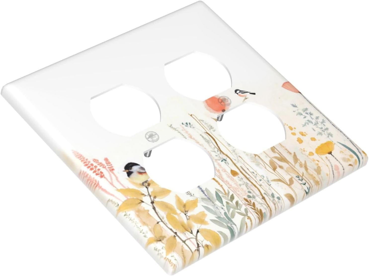 Outlet Covers Colorful Floral Watercolour Cuddly Bird 2 Gang Double Duplex Decorative Light Switch Covers Electrical Wallplates Socket Faceplate For Bed Room Living Room Decor