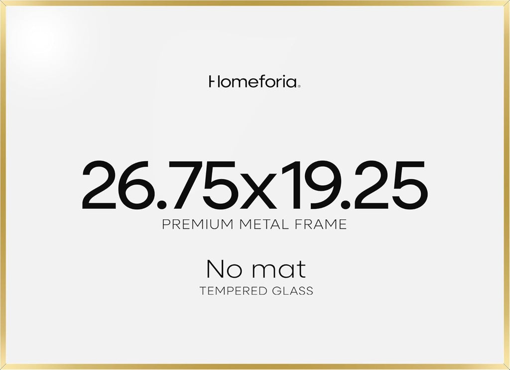 Homeforia 19.25x26.75 Gold Puzzle Frame, High End Metal 19.25 x 26.75 Picture Frames without Mat, 26.75x19.25 Thin Poster Frame for Wall, 19.25by26.75 Puzzle Frames, Tempered Glass, Wall Kit, Set of 1