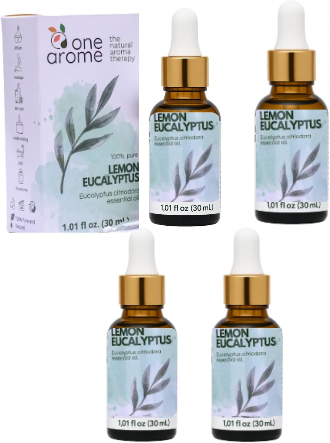Lemon Eucalyptus Essential Oil (Corymbia Citriodora) – 100% Pure & Undiluted Citrus Aroma for Diffusers, Massage (Dilute) & DIY | Essential Oils for Humidifiers (Pack of 4 × 1.0 fl oz Each)