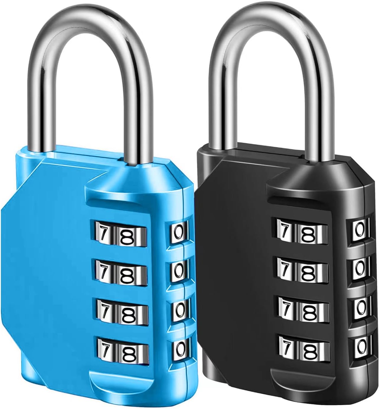 Combination Lock, 4 Digit Combination Padlock for School Gym Sports Locker, Fence, Toolbox, Case, Hasp Cabinet Storage (2 Pack, Light Blue & Black)