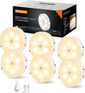 Puck Lights with Remote Control,1000mAh rechargeable under cabinet lighting,LED Closet Lights,3Pack Tap Light,Cordless Stick On Lights for Under Cabinet,Hallway, Stairway,Closet (Warm White-6PCS)