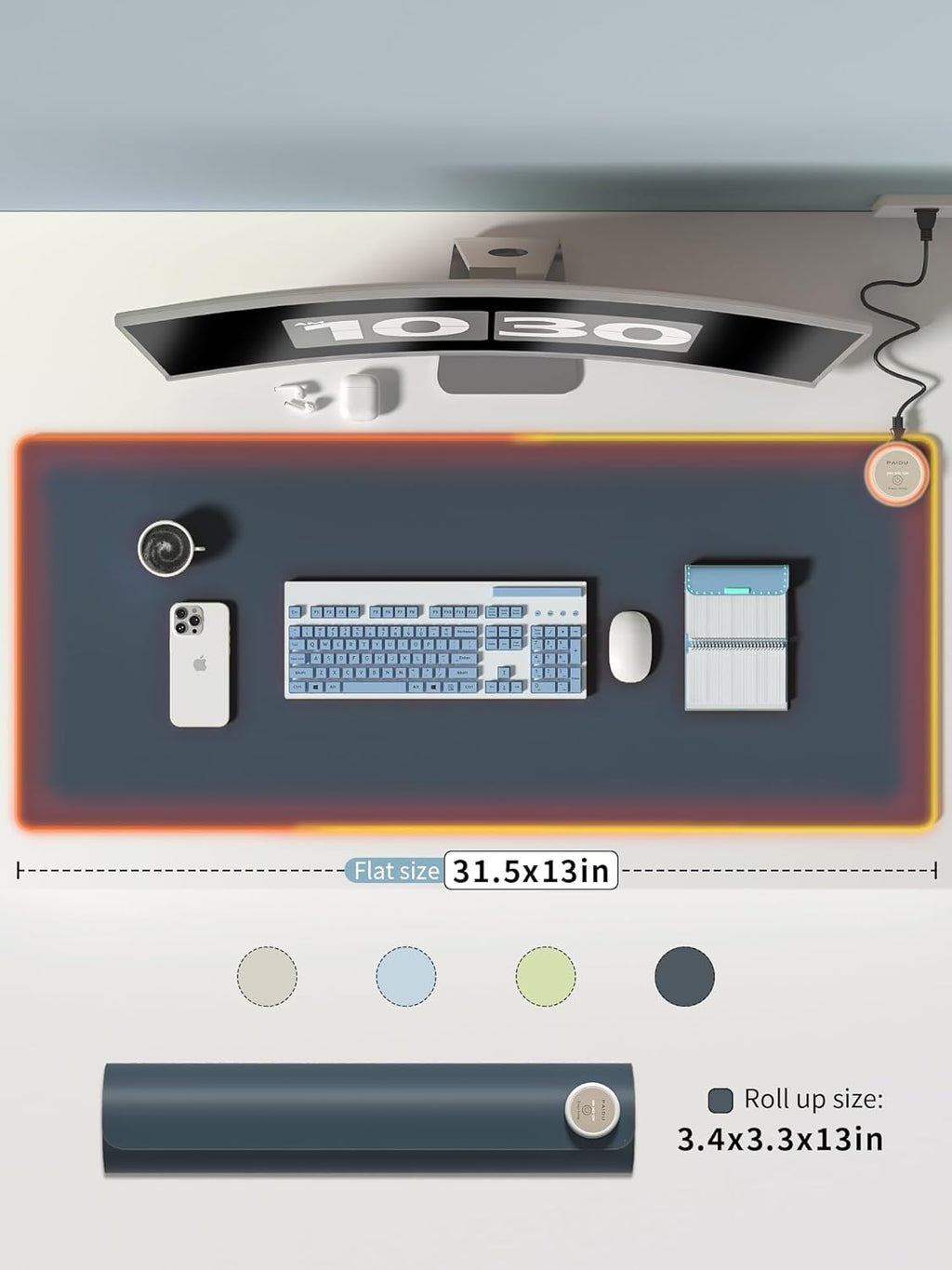Heated Mouse Pad Hand Warmers, Electric Warm Office Desk Mat, 31.5" x 13", 3 Control Levels Temperature 3 Hours Auto Shut-Off, Suitable for Home/Offices Computer Keyboard Pads (Navy Blue)