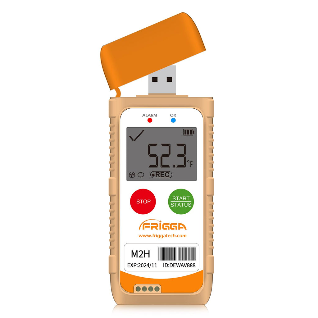 Frigga M2H Reusable Temperature Humidity Data Logger Multi-Use USB Digital Temperature Recorder 28800 Points High Accuracy Refrigerator Thermometer Logger PDF CSV Report