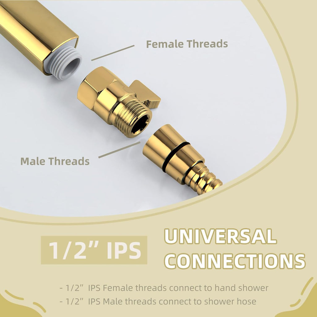 Angle Simple Shower Flow Control Valve, Brass Water Shut Off Valve for Handheld Shower Hose, Flow Restrictor, Gold