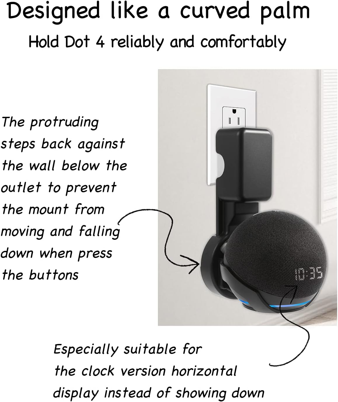 Wall Mount Holder for Dot 4th/5th Generation, Outlet Hanger for Dot 4th/5th Gen, Smart Speaker Stand, Space-Saving Accessories, Built-in Cable Management Shelf, Black…