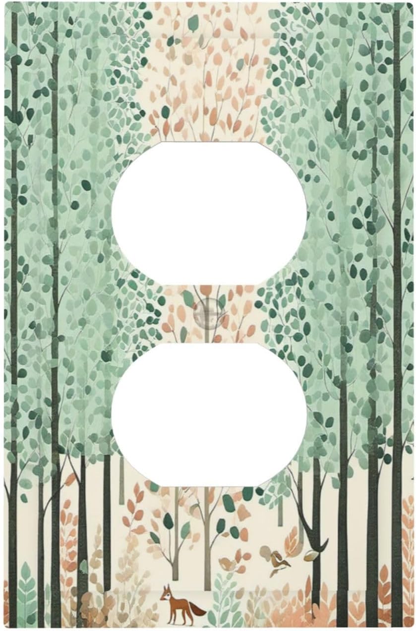 Boho Wildflower Forest Woodland Animals Outlet Covers 1 Gang Duplex Light Switch Cover Wall Plate Decorative Switch Plates Electrical Receptacle Faceplate for Bedroom Bathroom Decor