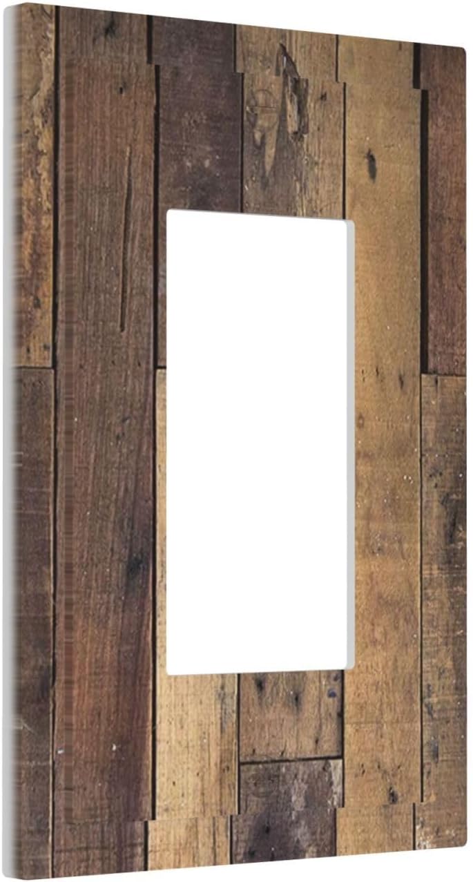 Cool Brown Wood Style Vintage Rustic Print Decorative Outlet Covers 1 Gang Single Rocker Light Switch Cover Plate Wall Plates GFCI Faceplate for Farmhouse Home Decor