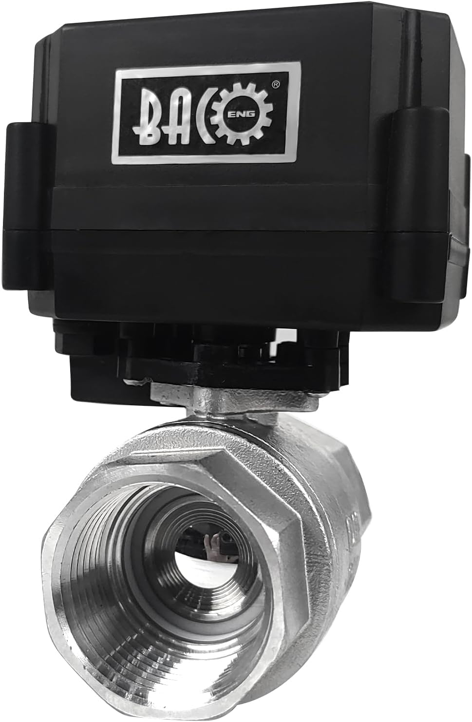 BACOENG Motorized Ball Valve, 2 Wire Auto Return 1" Stainless Steel Electrical Ball Valve with Full Port, AC/DC9-24V Manually Closable (Normally Closed), Black