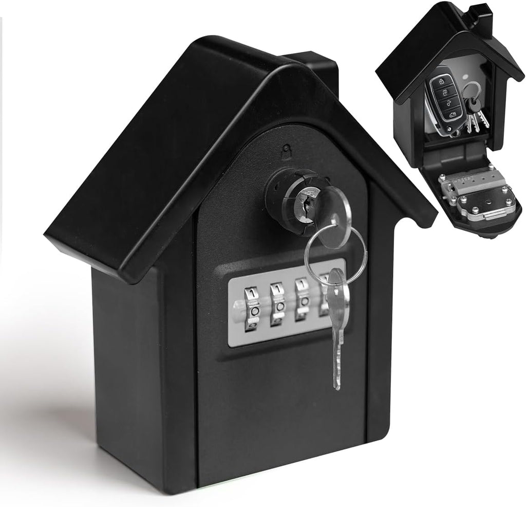 Key Lock Box with Combination lock & Key lock, Portable Large Capacity Key Storage Box Wall Mounted, Resettable Code, Waterproof Security Lock Box for Home, Office, Garage, Realtors Black(1 Pack)
